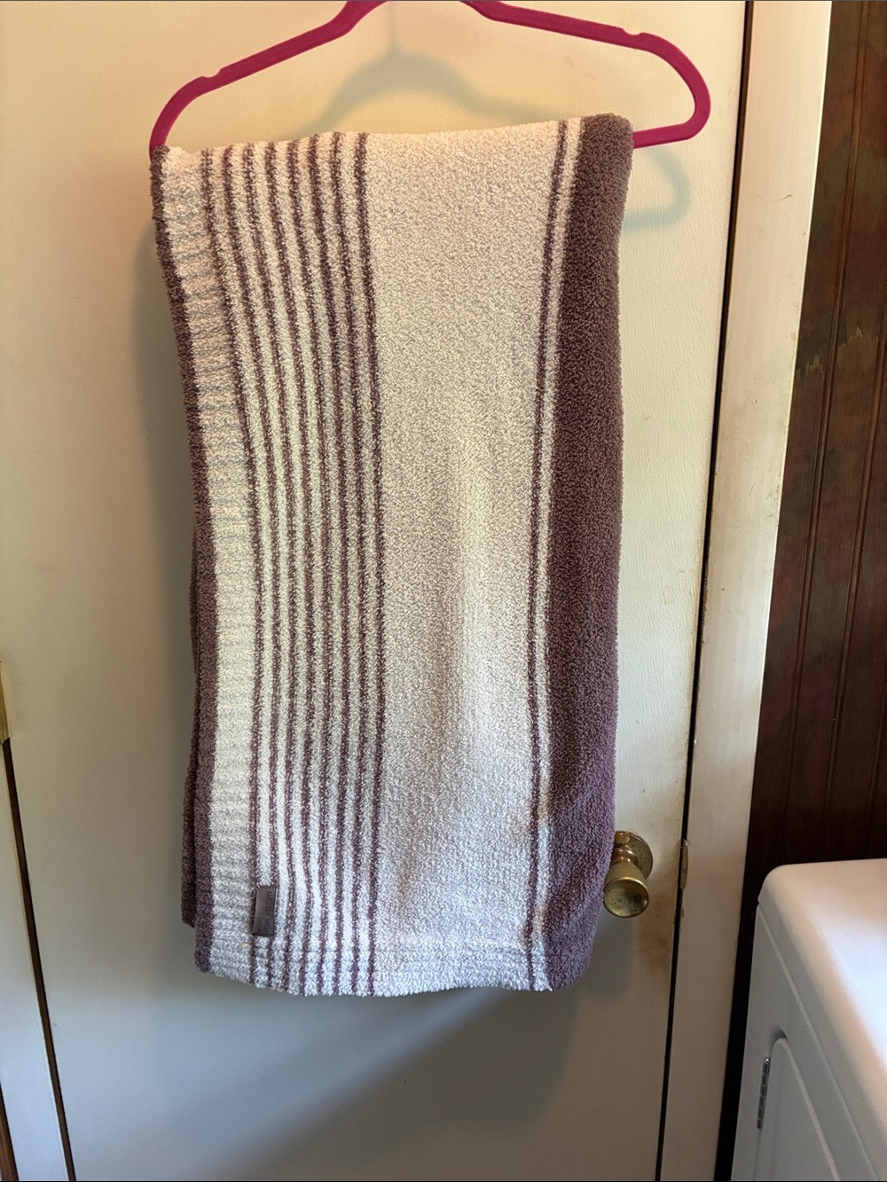 Barefoot Dreams Cream and Taupe Striped Throw Blanket